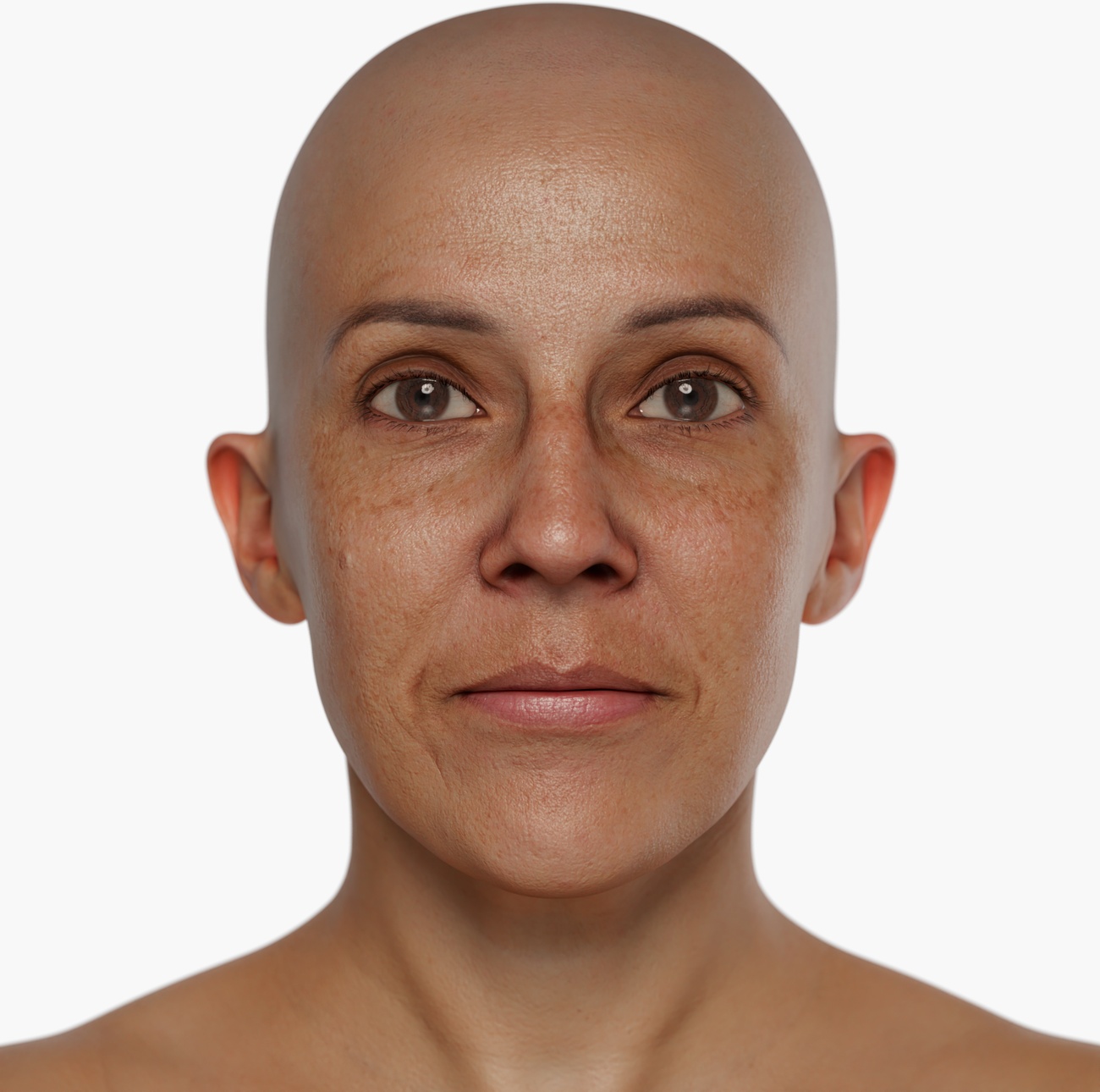 High-resolution head model render from a fuller-figured female 3D photogrammetry scan with detailed facial geometry